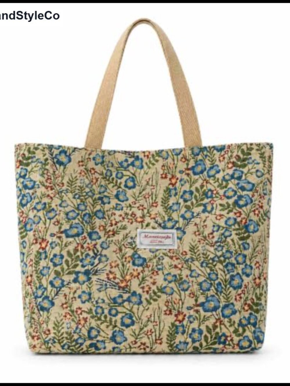 Floral Embroidered Canvas Tote Bag with Zipper, Patchwork Vintage Purse, Cute